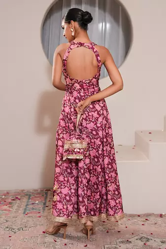 Pink silk embroidered potli bag