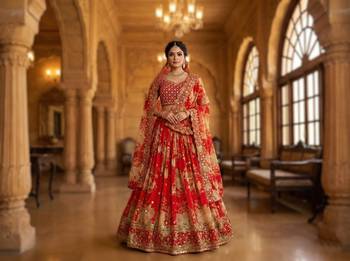 red georgette embroidered lehenga choli set 3
