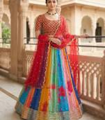 MULTICOLOR  Printed Georgette Lehenga Set with Embroidered Blouse & Dupatta