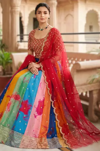 multicolor georgette embroidered lehenga set
