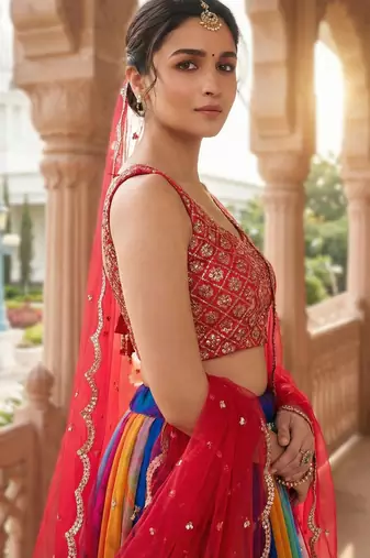 multicolor georgette embroidered lehenga set