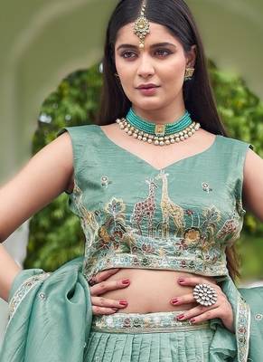 sea green silk embroidered wedding lehenga set 2