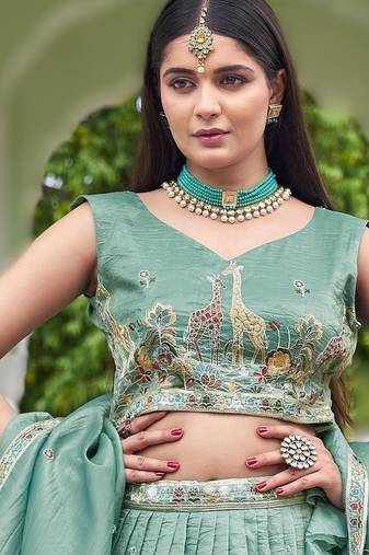 sea green silk embroidered wedding lehenga set