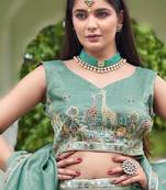 seagreen silk embroidered lehenga set with choli & dupatta