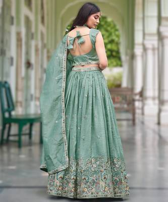 sea green silk embroidered wedding lehenga set 3