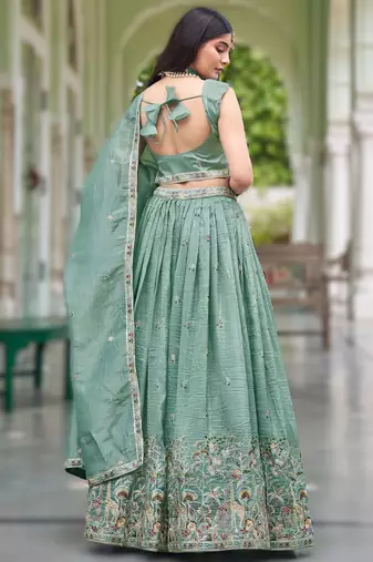 sea green silk embroidered wedding lehenga set