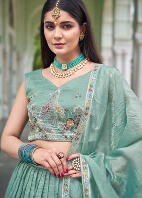 sea green silk embroidered wedding lehenga set 4