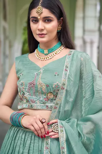 sea green silk embroidered wedding lehenga set