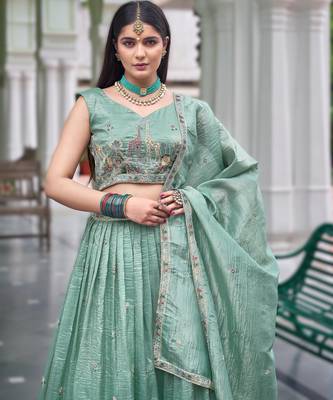 sea green silk embroidered wedding lehenga set 1