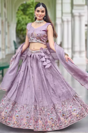 light purple silk embroidered wedding lehenga set