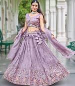 light purple silk embroidered wedding lehenga set