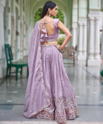 light purple silk embroidered wedding lehenga set 2