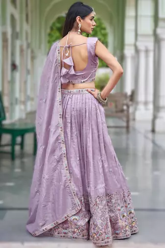light purple silk embroidered wedding lehenga set