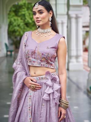 light purple silk embroidered wedding lehenga set 4