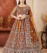 brown embroidered lehenga choli ethnic set