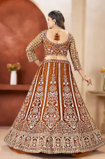 brown embroidered lehenga choli ethnic set