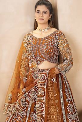 brown embroidered lehenga choli ethnic set 3