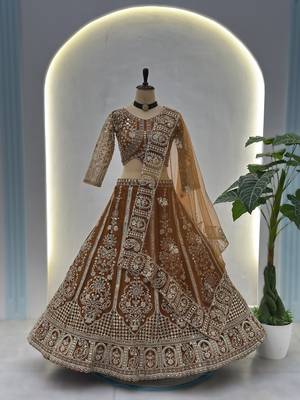 brown embroidered lehenga choli ethnic set 4