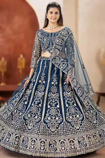 navy blue embroidered lehenga choli set