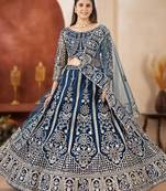 navy blue embroidered lehenga choli set