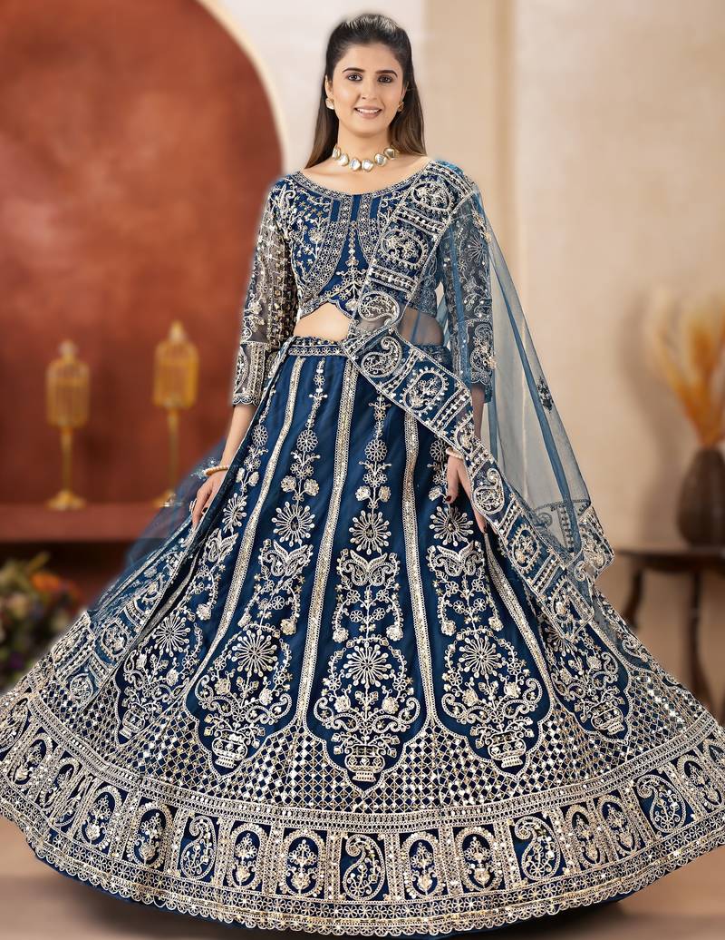 navy blue embroidered lehenga choli set