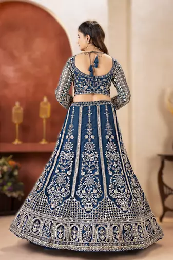 navy blue embroidered lehenga choli set