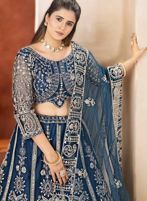 navy blue embroidered lehenga choli set 3