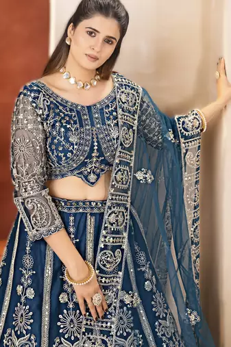 navy blue embroidered lehenga choli set