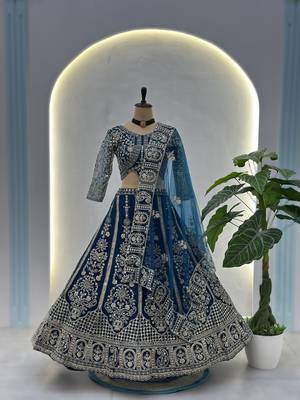 navy blue embroidered lehenga choli set 4