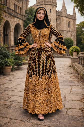  Abaya Georgette Zari Embroidered Kaftan