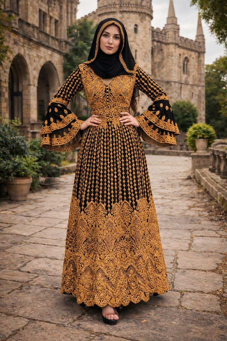  Abaya Georgette Zari Embroidered Kaftan