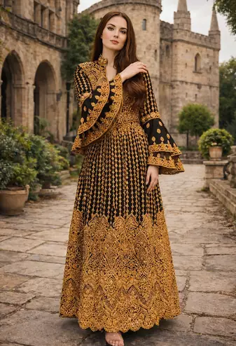  Abaya Georgette Zari Embroidered Kaftan