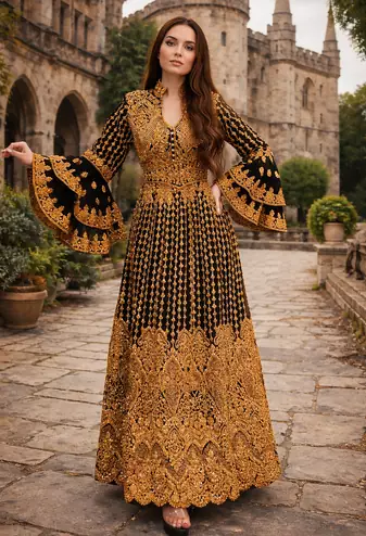  Abaya Georgette Zari Embroidered Kaftan