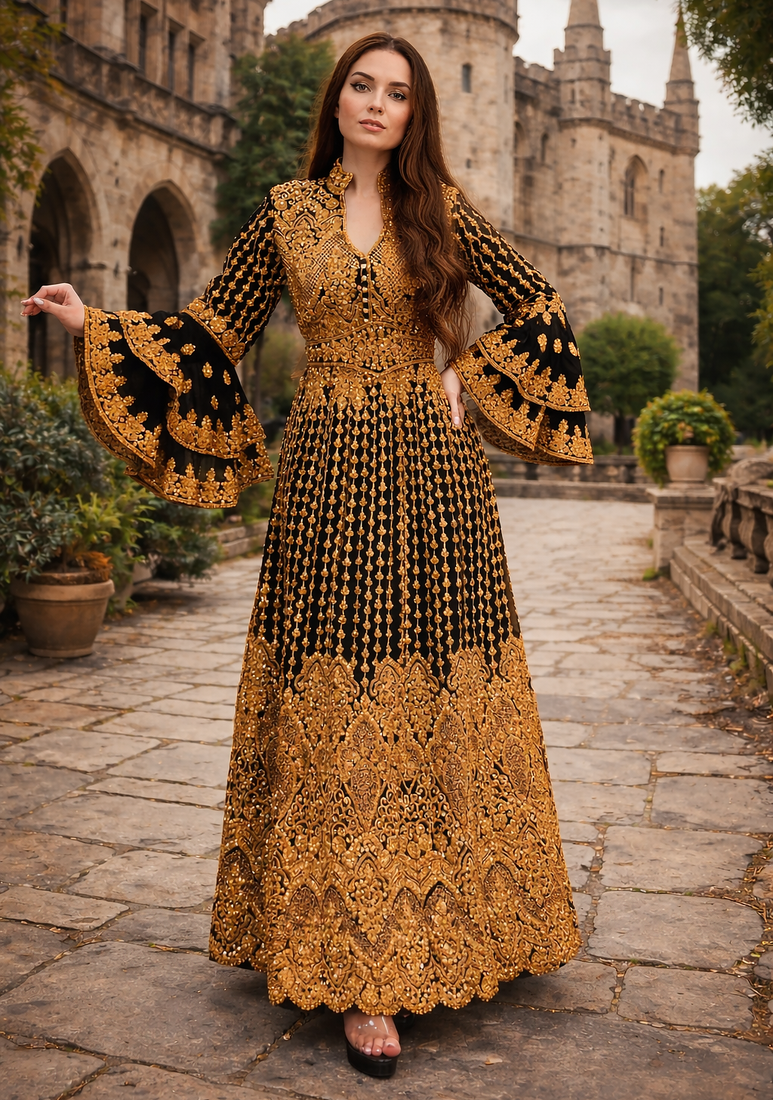  Abaya Georgette Zari Embroidered Kaftan