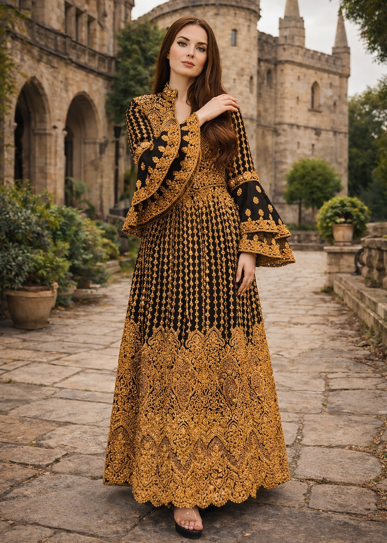  Abaya Georgette Zari Embroidered Kaftan