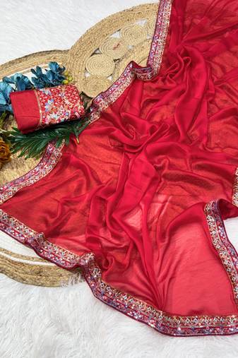 red premium rangoli silk saree with blouse