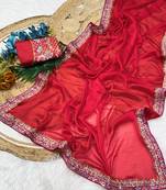 red premium rangoli silk saree with blouse