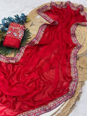 red premium rangoli silk saree with blouse 2