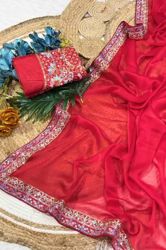 red premium rangoli silk saree with blouse
