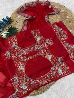 red premium rangoli silk saree with blouse 5