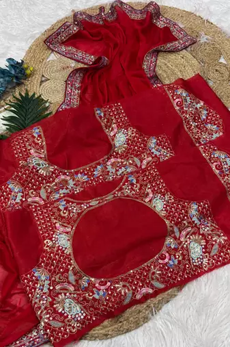 red premium rangoli silk saree with blouse
