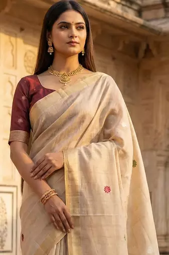 beige south indian saree cotton with blouse