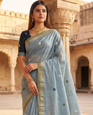 blue south indian saree cotton with blouse 1