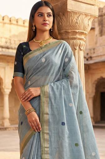 blue south indian saree cotton with blouse