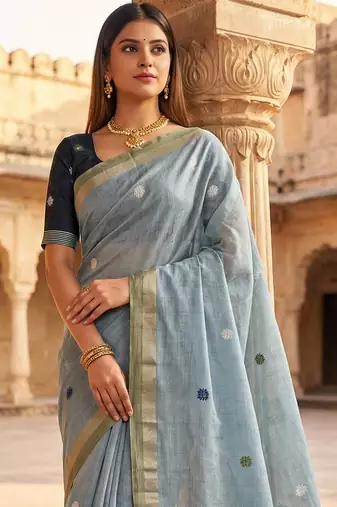 blue south indian saree cotton with blouse