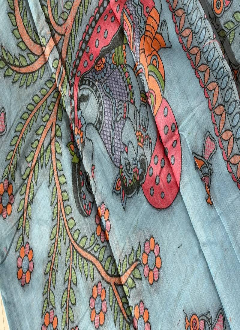 blue south indian saree cotton with blouse