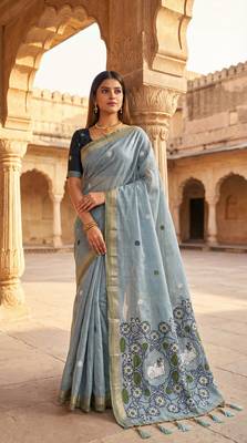 blue south indian saree cotton with blouse 2