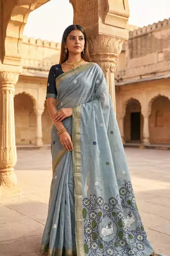 blue south indian saree cotton with blouse