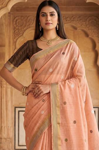 peach south indian cotton saree with blouse