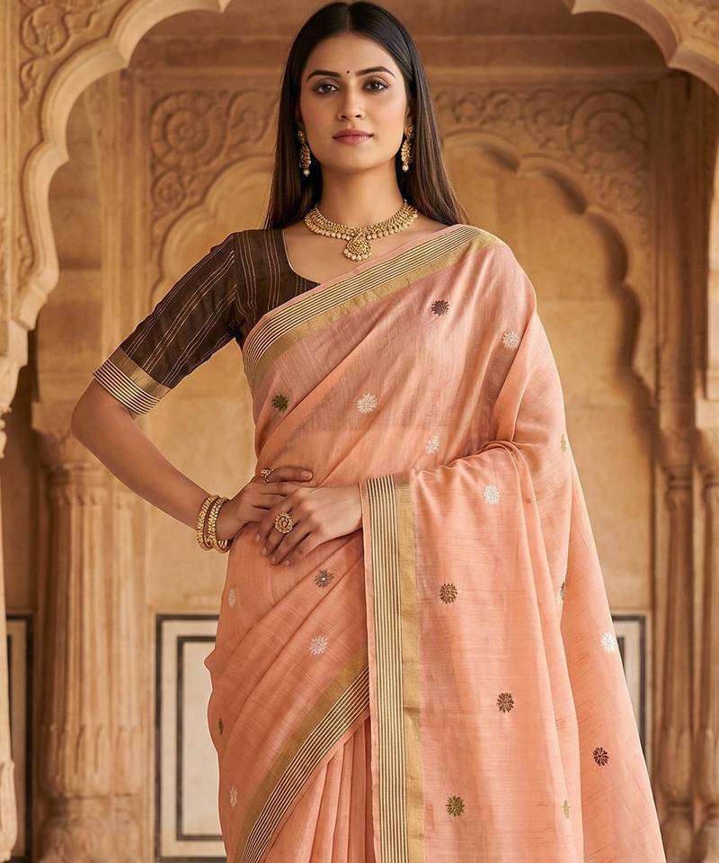 peach south indian cotton saree with blouse